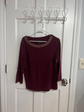 Rafaella Burgundy Jeweled Crewneck Sweatshirt